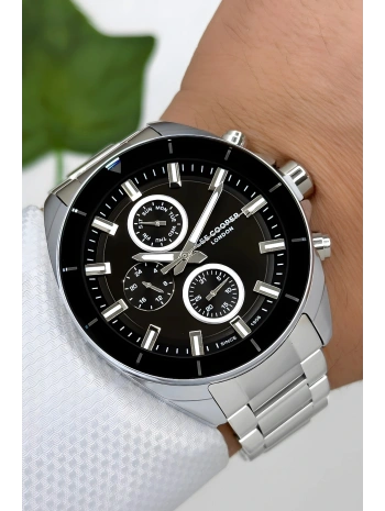 Çelik Kordon&kasa Gümüş-siyah Renk Fonksiyonlu Erkek Kol Saati 3atm Bileklik Sdlc004