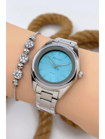 Ferrucci Kadın Kol Saati Gümüş Renk Çelik Kordon Çelik Kasa Gümüş-mavi Sdfer144