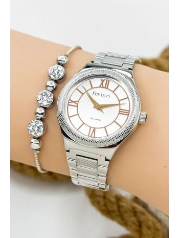 Ferrucci Kadın Kol Saati Gümüş Renk Çelik Kordon Çelik Kasa Gümüş-beyaz Sdfer145