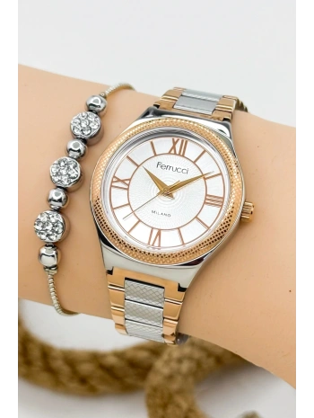Ferrucci Kadın Kol Saati Gümüş-rose Renk Çelik Kordon Çelik Kasa Rose Gold-gümüş Sdfer145