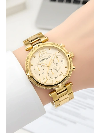 Ferrucci Çelik Kordon & Şık Tasarım, Kadın Kol Saati, 3ATM Suya Dayanıklı Gold sdfer154