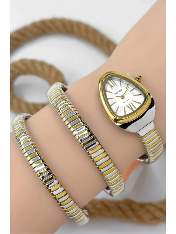 Ferrucci Çelik Kordon Yılan Model , Kadın Kol Saati, 3atm Suya Dayanıklı Gold-gümüş Sdfer155