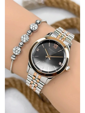 Ferrucci Çelik Kordon & Özel Tasarım, Kadın Kol Saati, 3ATM Suya Dayanıklı Rose-Gümüş sdfer157