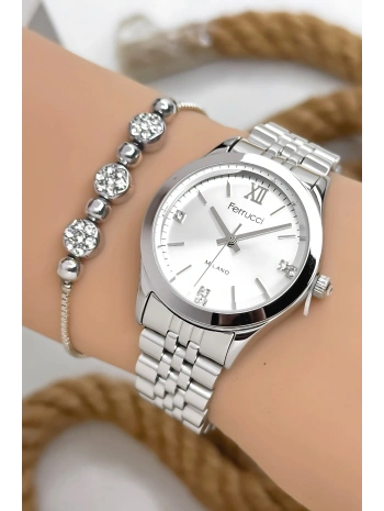 Ferrucci Çelik Kordon & Özel Tasarım, Kadın Kol Saati, 3ATM Suya Dayanıklı Gümüş sdfer157