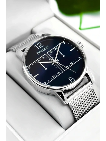 Erkek Kol Saati Çelik Kordon Gümüş-mavi Bileklik Hediyeli 3atm Sdfer173