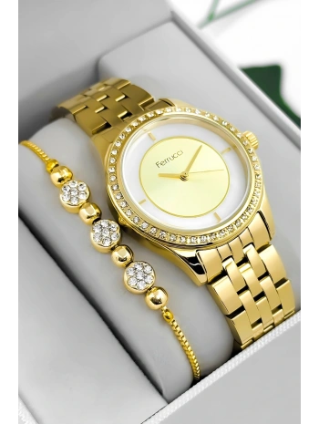 Ferrucci Çelik Kordon & Kasa Kadın Kol Saati, 3atm Suya Dayanıklı Gold Sdfer179