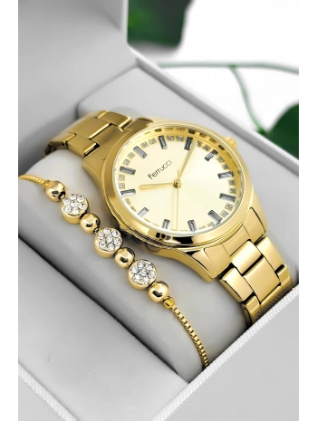 Ferrucci Çelik Kordon & Kasa Kadın Kol Saati, Taş Detaylı Kadran Gold Sdfer181