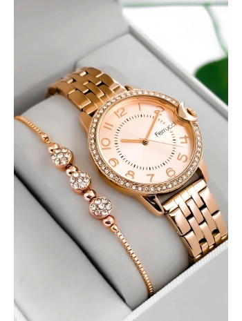 Ferrucci Çelik Kordon & Kasa Kadın Kol Saati, Taş Detaylı Kasa Rose Sdfer182