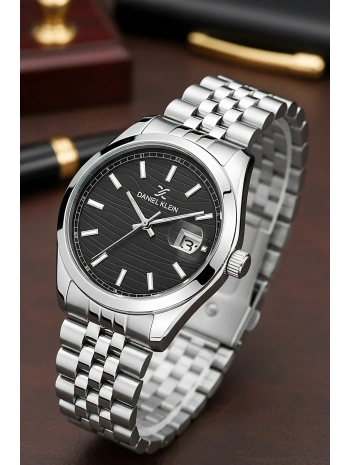 Çelik Kordon Takvimli Erkek Kol Saati Bileklik Hediyeli Gümüş-Siyah sddk095