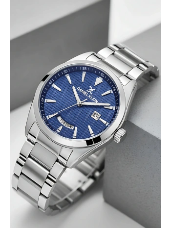 Takvimli Çelik Kordon Erkek Kol Saati Bileklik Hediyeli Gümüş-Mavi sddk096