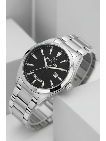 Takvimli Çelik Kordon Erkek Kol Saati Bileklik Hediyeli Gümüş-Siyah sddk096