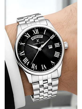 Çelik Kordon Takvimli Erkek Kol Saati Bileklik Hediyeli Gümüş-Siyah sddk097