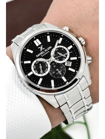 Exclusive Erkek Kol Saati Çelik Kordon&Kasa Gümüş-Siyah sddk100