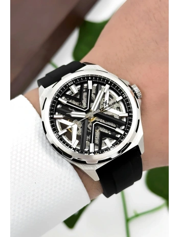 Daniel Klein Silikon Kordon Çelik Kasa Otomatik Mekanizma Erkek Kol Saati Siyah-Beyaz sddk102