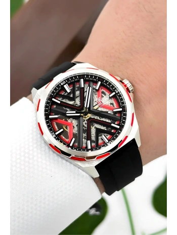 Daniel Klein Silikon Kordon Çelik Kasa Otomatik Mekanizma Erkek Kol Saati Siyah-Kırmızı sddk102