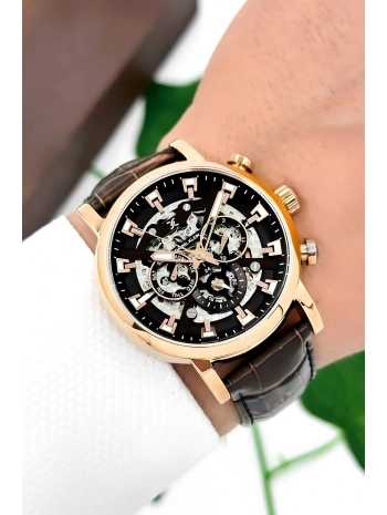 Daniel Klein Deri Kordon Çelik Kasa Otomatik Mekanizma Erkek Kol Saati Kahve-Rose sddk103