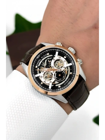 Daniel Klein Deri Kordon Çelik Kasa Otomatik Mekanizma Erkek Kol Saati Kahve-Rose sddk104