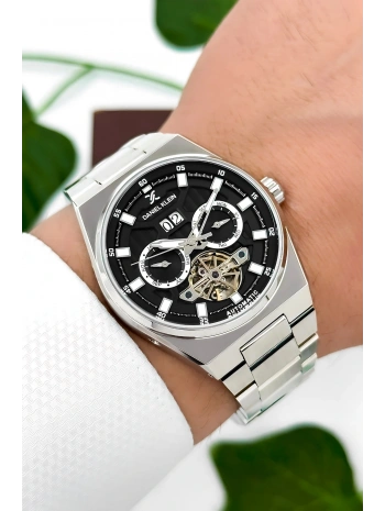 Daniel Klein Çelik Kordon Çelik Kasa Otomatik Mekanizma Erkek Kol Saati Gümüş-Siyah sddk105