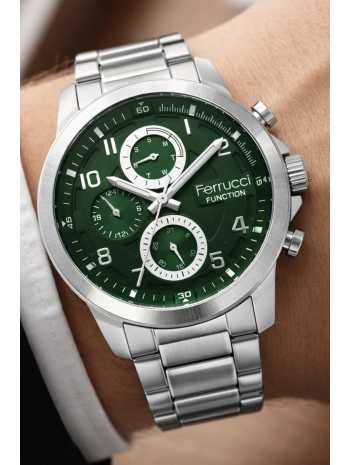 Function Erkek Kol Saati Çelik Kordon Gümüş-Yeşil Bileklik Hediyeli 3atm sdfer061