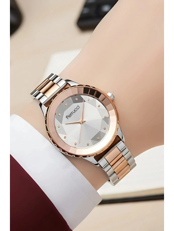 Rose Gold-gümüş Çelik Kordon Çelik Kasa Kadın Kol Saati Fc.13603m.04 Zmfer100