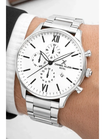 Erkek Kol Saati Takvimli Çelik Kordon Bileklik Hediyeli Gümüş-Beyaz sddk003