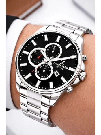 Premium Erkek Kol Saati Takvimli Çelik Kordon Bileklik Hediyeli Gümüş-siyah sddk003