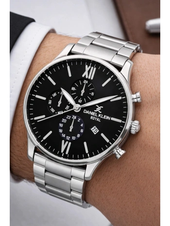 Erkek Kol Saati Takvimli Çelik Kordon Bileklik Hediyeli Gümüş-Siyah Sddk003