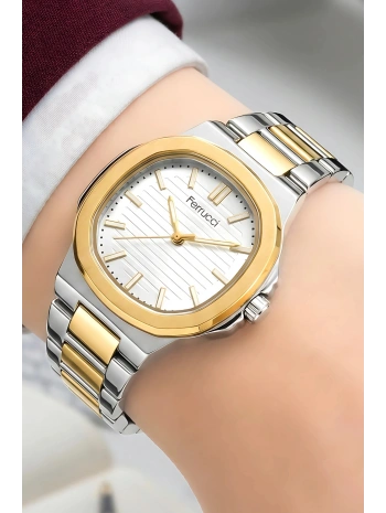 Kadın Kol Saati Çelik Kordon 3 Atm, Bileklik Hediyeli Gümüş-altın Sdfer045