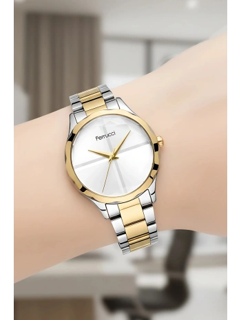 Kadın Kol Saati Çelik Kordon 3 Atm Suya Dayanıklı Bileklik Hediyeli Gold Sdfer054