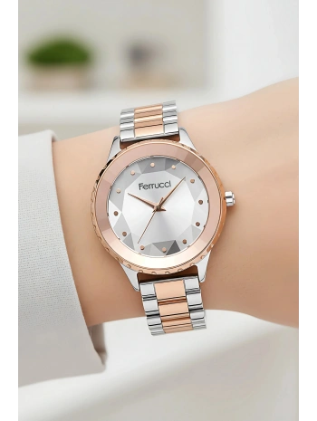 Kadın Kol Saati Çelik Kordon 3 Atm Suya Dayanıklı Bileklik Hediyeli Gümüş-rose Gold Sdfer05