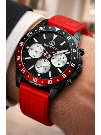 Bigotti Erkek Kol Saati Tüm Fonksiyonlar Aktif Kırmızı Silikon Kordon Sdbgt001
