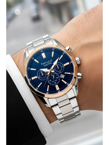 Function Erkek Kol Saati Çelik Kordon Gümüş-Rose Bileklik Hediyeli 3atm sdfer061