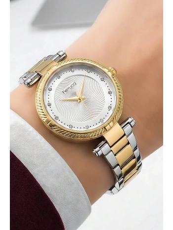 Kadın Kol Saati Altın Gold-gümüş Çelik Kordon Çelik Kasa Fc.14337m.04 Sdfer110