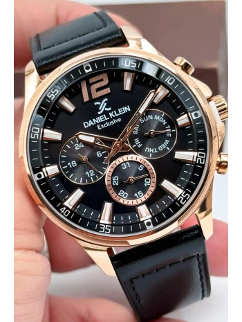 Exclusive Siyah Deri Kordon Erkek Kol Saati 3 Atm+Bileklik Hediyeli Siyah-Rose sddk086