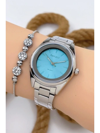 Kadın Kol Saati Gümüş Renk Çelik Kordon Çelik Kasa Gümüş-mavi Sdfer144
