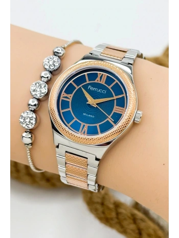 Kadın Kol Saati Gümüş-rose Renk Çelik Kordon Çelik Kasa Rose Gold-mavi Sdfer145