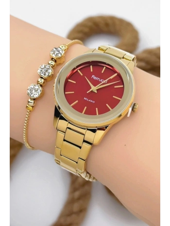 Kadın Kol Saati - Şık Çelik Kordon Ve Kasa, Orijinal Ve Garantili Gold-kırmızı Sdfer147