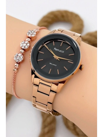 Kadın Kol Saati - Şık Çelik Kordon Ve Kasa, Orijinal Ve Garantili Rose Gold-siyah Sdfer147