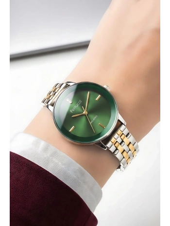 Çelik Kordon & Özel Tasarım, Kadın Kol Saati, 3atm Suya Dayanıklı Gold-gümüş-yeşil Sdfer156