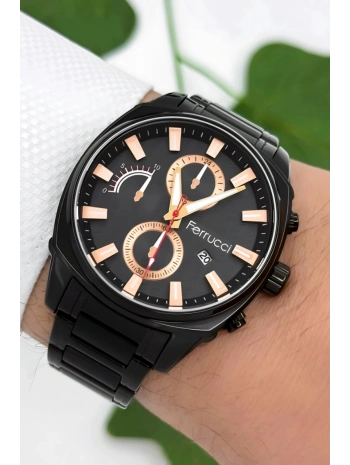 Ferrucci Takvimli3atm Suya Dayanıklı Erkek Kol Saati, Çelik Kordon & Özel Tasarım, Siyah Sdfer160
