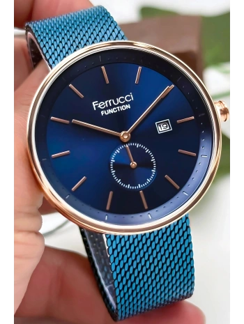 Ferrucci Takvimli 3atm Suya Dayanıklı Erkek Kol Saati, Çelik Kordon & Özel Tasarım, Lacivert Sdfer161