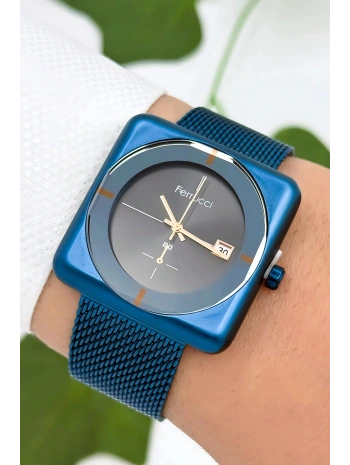 Ferrucci Takvimli Çelik Kordon & Özel Tasarım, 3atm Suya Dayanıklı Erkek Kol Saati, Lacivert Sdfer162