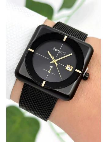 Ferrucci Takvimli Çelik Kordon & Özel Tasarım, 3atm Suya Dayanıklı Erkek Kol Saati, Siyah Sdfer162