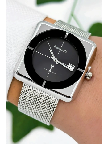 Ferrucci Takvimli Çelik Kordon & Özel Tasarım, 3atm Suya Dayanıklı Erkek Kol Saati, Gümüş-siyah Sdfer162