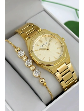 Çelik Kordon & Kasa Kadın Kol Saati, 3atm Suya Dayanıklı Gold Sdfer174