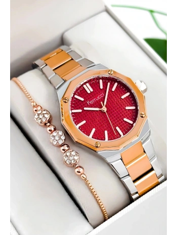 Çelik Kordon & Kasa Kadın Kol Saati, 3atm Suya Dayanıklı Gümüş-rose-kırmızı Sdfer175