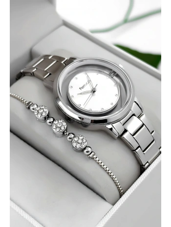 Çelik Kordon & Kasa Kadın Kol Saati, Şeffaf Arka Cam Kapak Gümüş Sdfer180