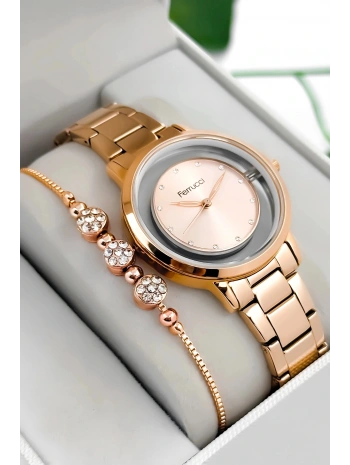 Çelik Kordon & Kasa Kadın Kol Saati, Şeffaf Arka Cam Kapak Rose Sdfer180