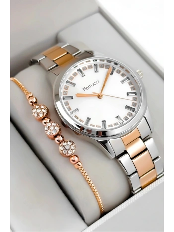 Çelik Kordon & Kasa Kadın Kol Saati, Taş Detaylı Kadran Gümüş-rose Sdfer181