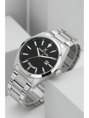 Takvimli Çelik Kordon Erkek Kol Saati Bileklik Hediyeli Gümüş-Siyah sddk096